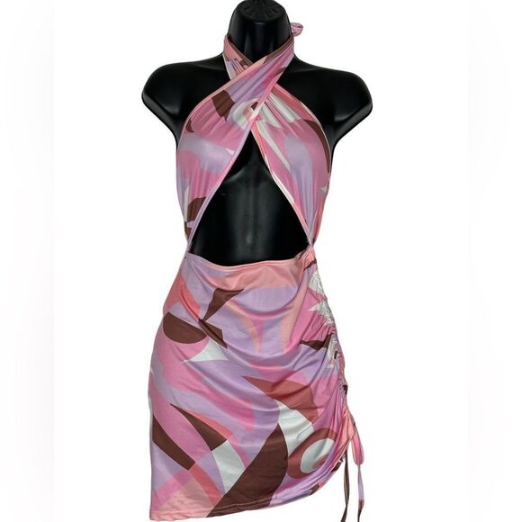 Pink Halter Cut-Out Mini Dress - Picture 6 of 12